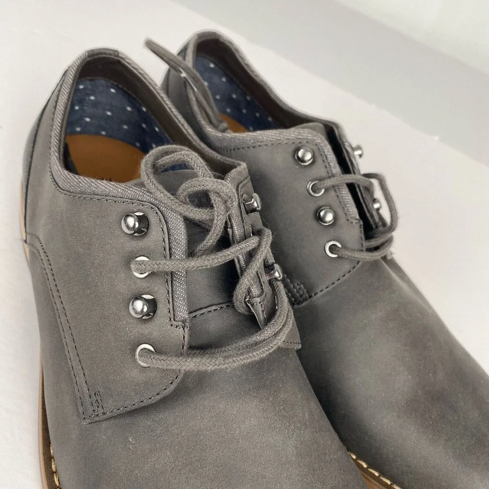 RYE Hawker Men's Dress Shoes Size 10 Formal Oxfords Grey Leather Lace Up Low Toe